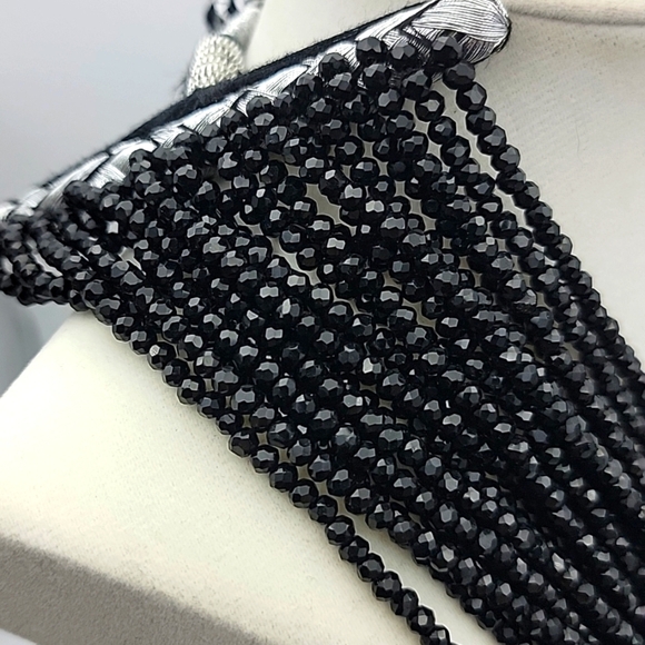 815.00 Cts Natural 20 Strand Black Spinel Faceted Gemstone Beaded Necklace - Picture 9 of 12